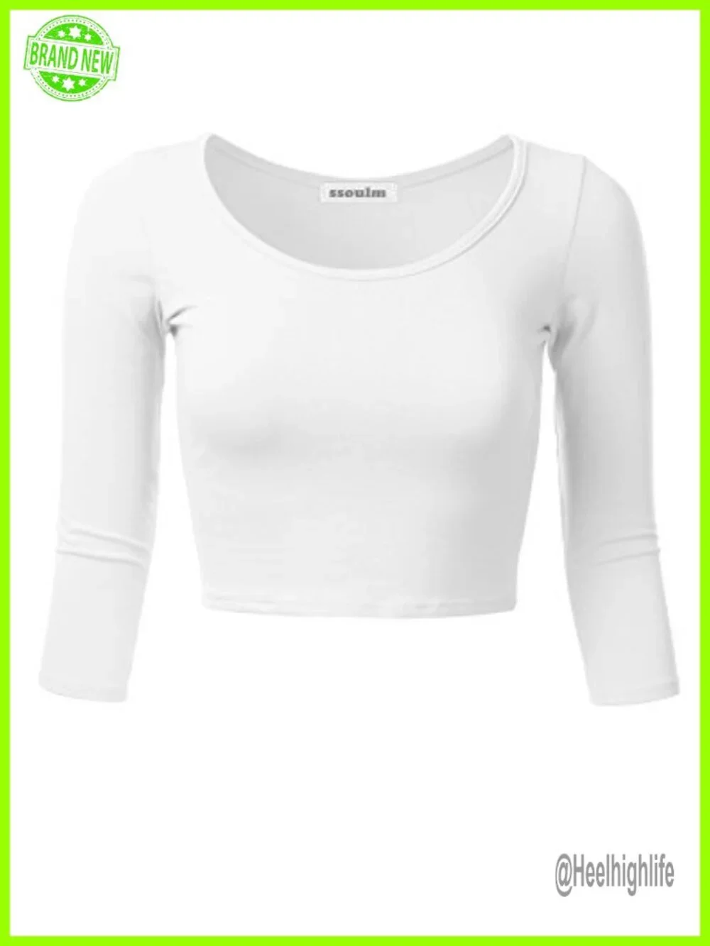 Womens Cotton 3/4 Sleeve Scoop Neck Slim Fit Crop Top Pullover
